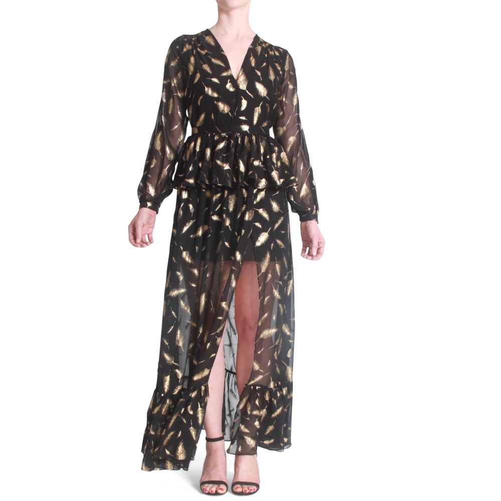 Gold leaf chiffon dress